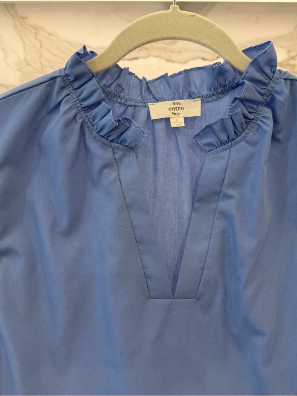entro Blue Ruffle V-Neck Blouse